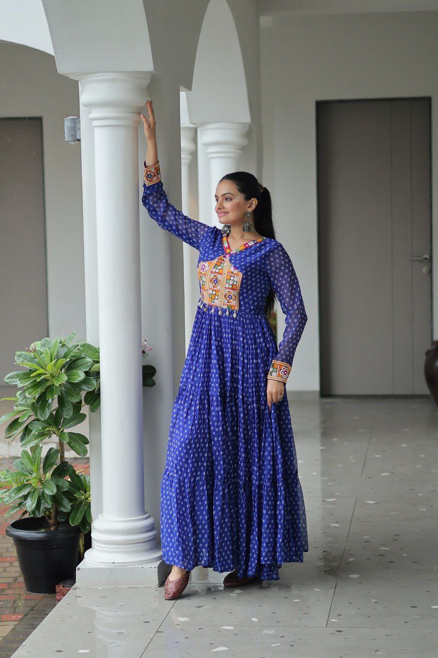 Bandhani Print Kutchi Work Navratri Gown
