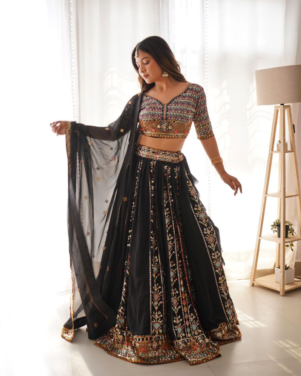 Faux Georgette Lehenga, Sequin Lehenga Choli, Thread Work Lehenga, Semi-Stitched Lehenga, Canvas Flair Lehenga, Unstitched Choli, Partywear Lehenga 2025, Ethnic Wear for Women, Wedding Guest Outfit, Festive Indian Attire, Lightweight Lehenga Set, Dupatta Included Lehenga