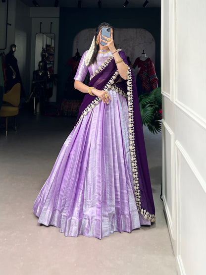 Festive Lavender Lehenga Choli with Weaving Work & Georgette Embroidered Dupatta