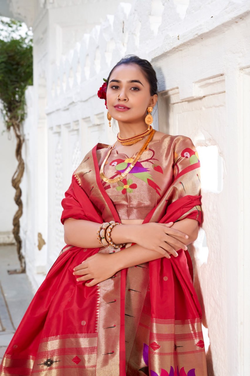 Green Designer Paithani Wedding Lehenga Choli in Vichitra Silk with Jacquard Silk Dupatta