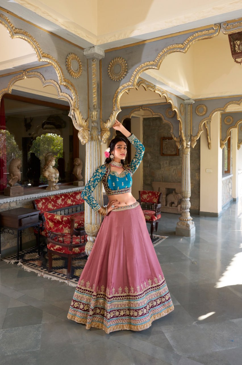 Designer Peach Bridesmaid Lehenga Choli with Sequins & Dupatta