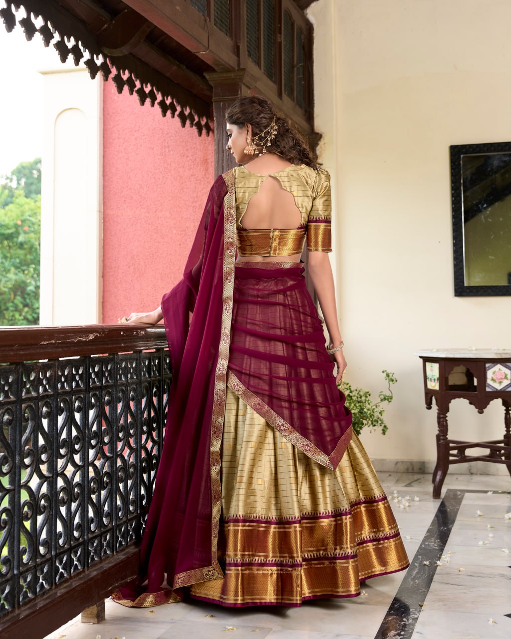 Brown Cotton Silk Paithani Bridesmaid Lehenga Choli with Weaving Work & Dupatta