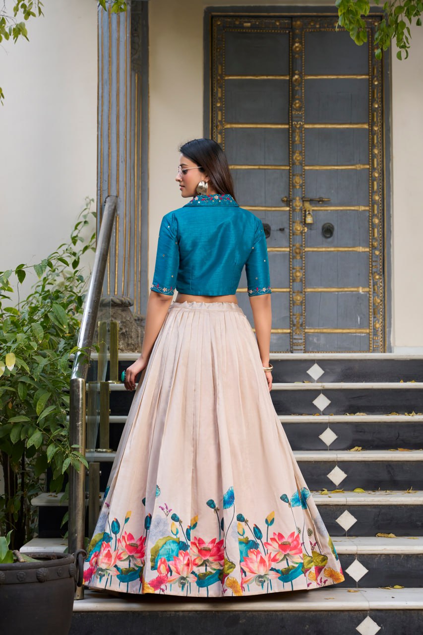 Floral Print Co-ord set Lehenga with Hand Mirror Work