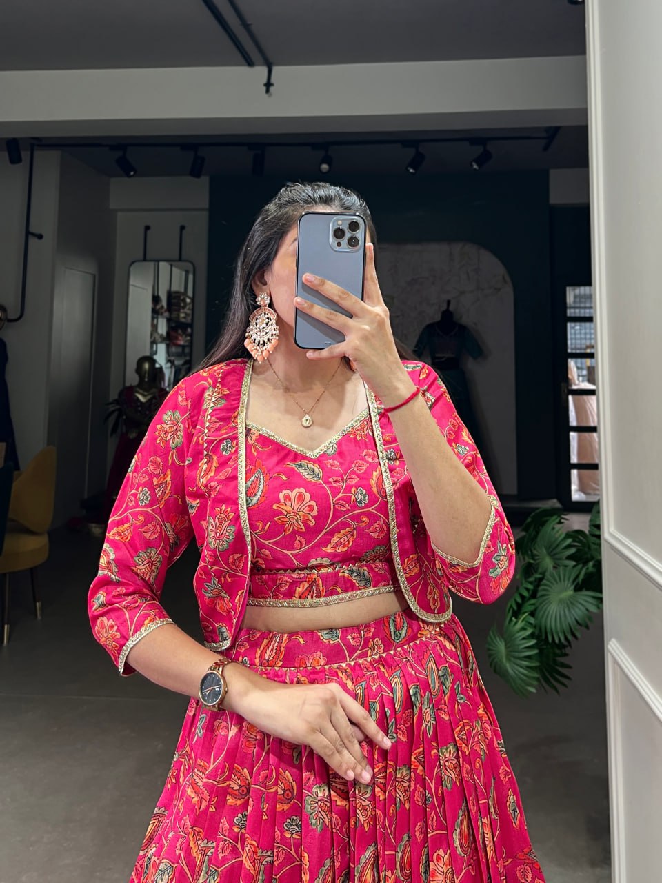 Floral Print Wedding Chaniya Choli with Gota Patti & Koti – 3 Piece