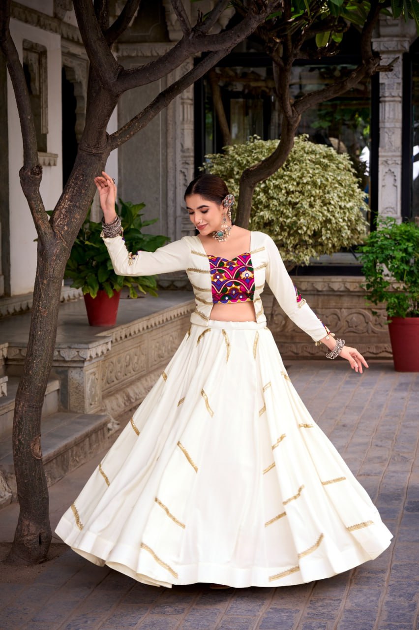 White Mirror Work Gamthi Chaniya Choli for Navratri