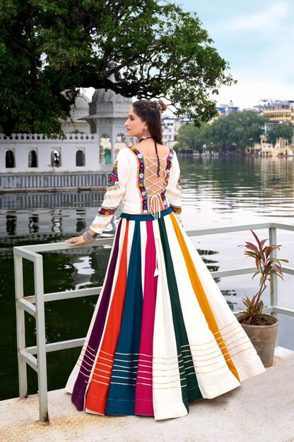 Multicolor Stripe Kutchi Mirror Hand Work Chaniya Choli for Navaratri
