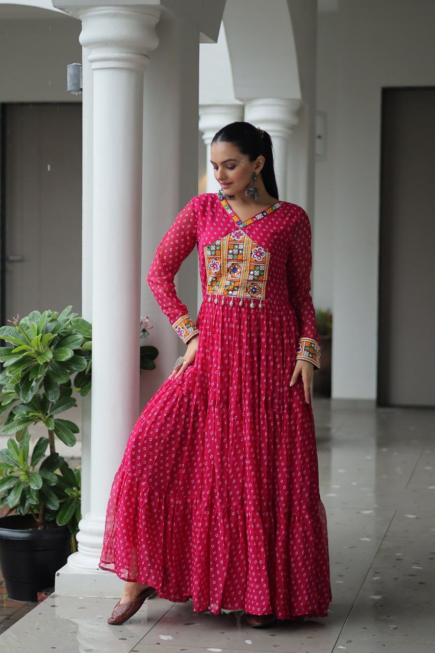 Bandhani Print Kutchi Work Navratri Gown
