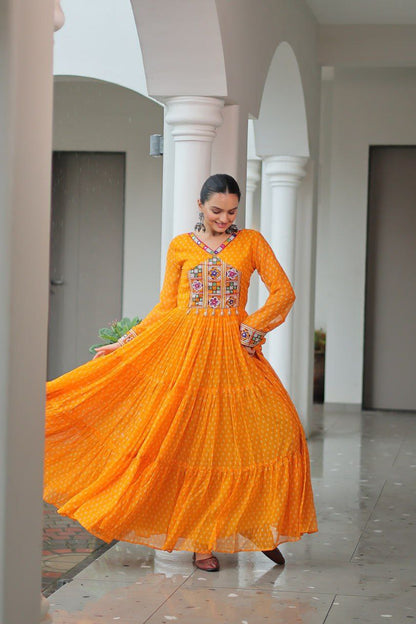 Bandhani Print Kutchi Work Navratri Gown