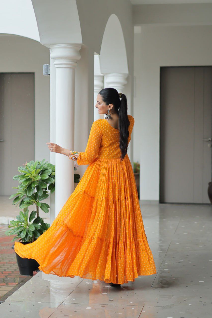 Bandhani Print Kutchi Work Navratri Gown