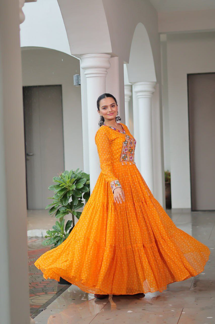Bandhani Print Kutchi Work Navratri Gown