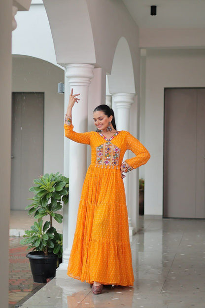 Bandhani Print Kutchi Work Navratri Gown