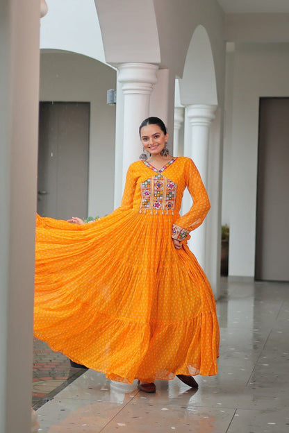 Bandhani Print Kutchi Work Navratri Gown