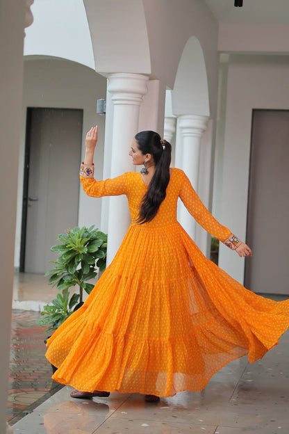 Bandhani Print Kutchi Work Navratri Gown