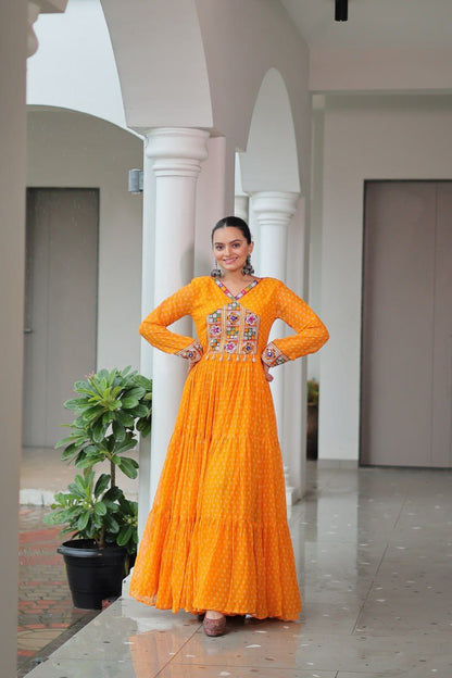 Bandhani Print Kutchi Work Navratri Gown