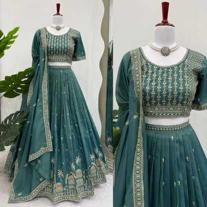 Simmer Silk Sequin Lehenga Choli with Lace Dupatta – 3 Mtr Flair