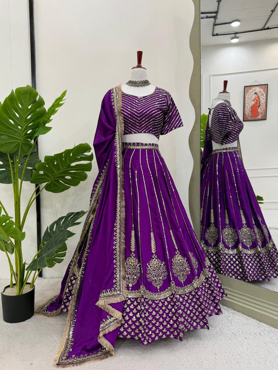Chinon Silk Lehenga, Sequin Lehenga Choli, Thread Work Lehenga, Full Stitch Lehenga, Lace Border Dupatta, Side Zip Lehenga, 3 Meter Flair Lehenga, Unstitched Blouse, Wedding Wear Lehenga, Festive Ethnic Wear, Lightweight Lehenga Choli, Designer Lehenga Set, Traditional Indian Outfit