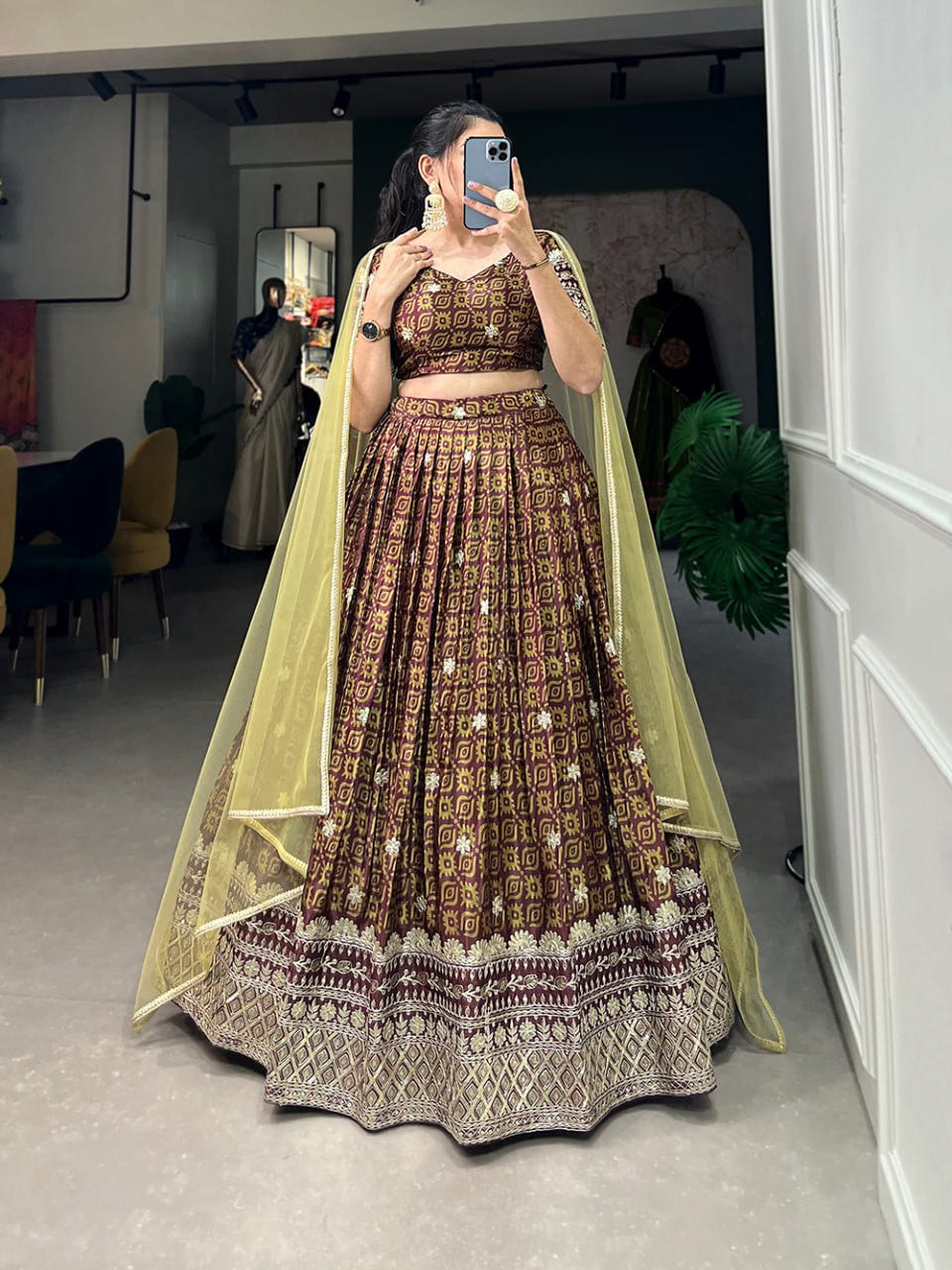 Bridesmaid Lehenga 2025, Chinon Embroidered Lehenga, Digital Print Lehenga, Sequin Work Lehenga, Chinon Blouse Fabric, Unstitched Blouse, Net Dupatta with Lace, Canvas Flair Lehenga, 3.5 Meter Flare Lehenga, Stitched Lehenga Choli, Wedding Guest Outfit, Festive Indian Wear, Elegant Bridesmaid Outfit