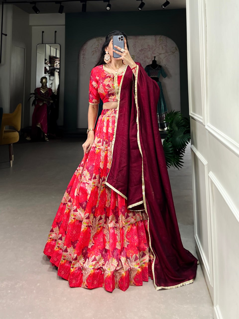 Tussar Silk Lehenga, Printed Lehenga Choli, Vichitra Silk Dupatta, Canvas Lehenga, Lace Border Dupatta, Stitched Lehenga Choli, Festive Wear Lehenga, Lightweight Lehenga Set, Traditional Indian Wear, 3.5 Meter Flair Lehenga, Ethnic Tussar Lehenga, Ready to Wear Lehenga Choli, Wedding Guest Outfit, Navratri Lehenga Choli
