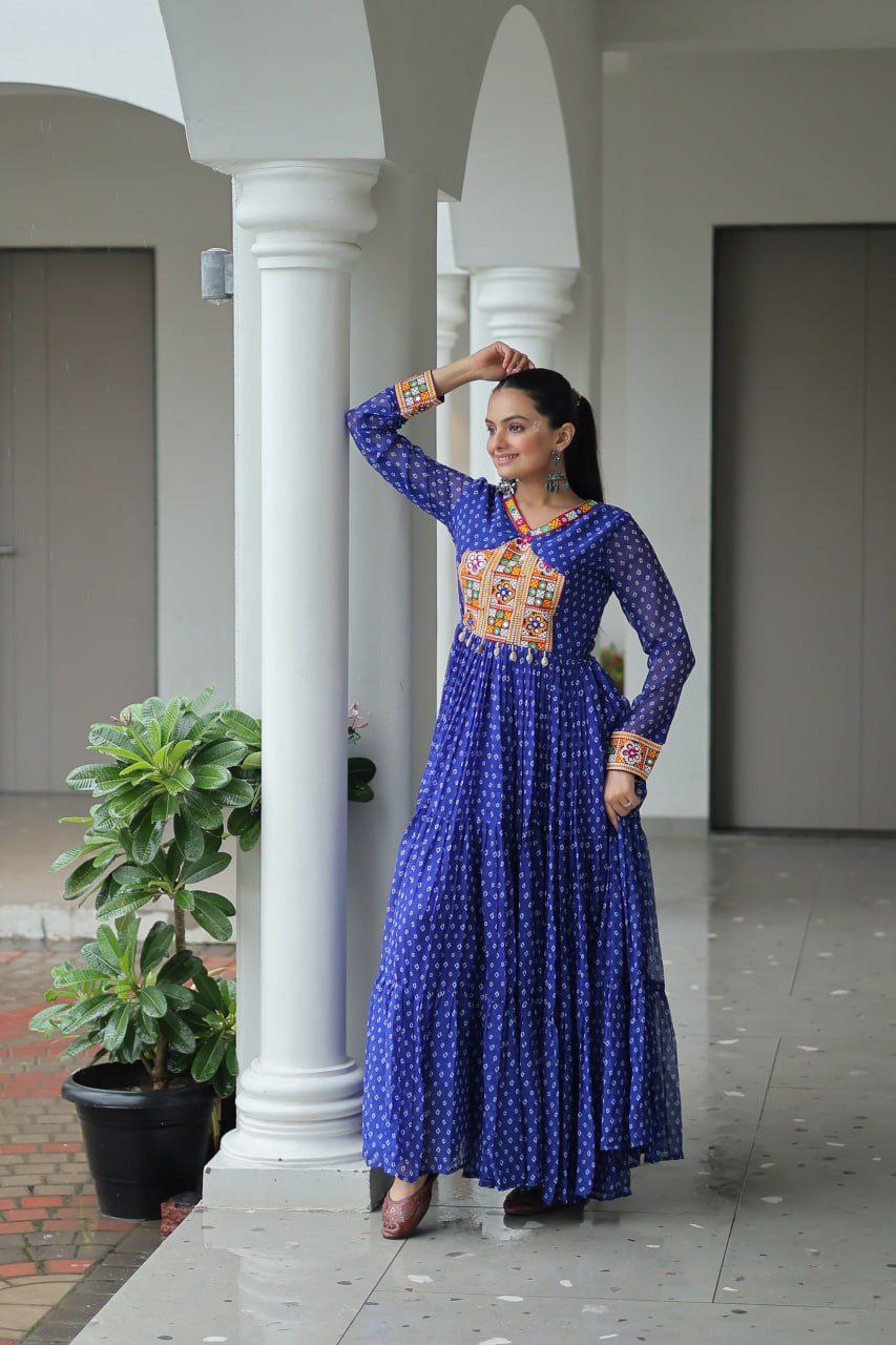 Bandhani Print Kutchi Work Navratri Gown