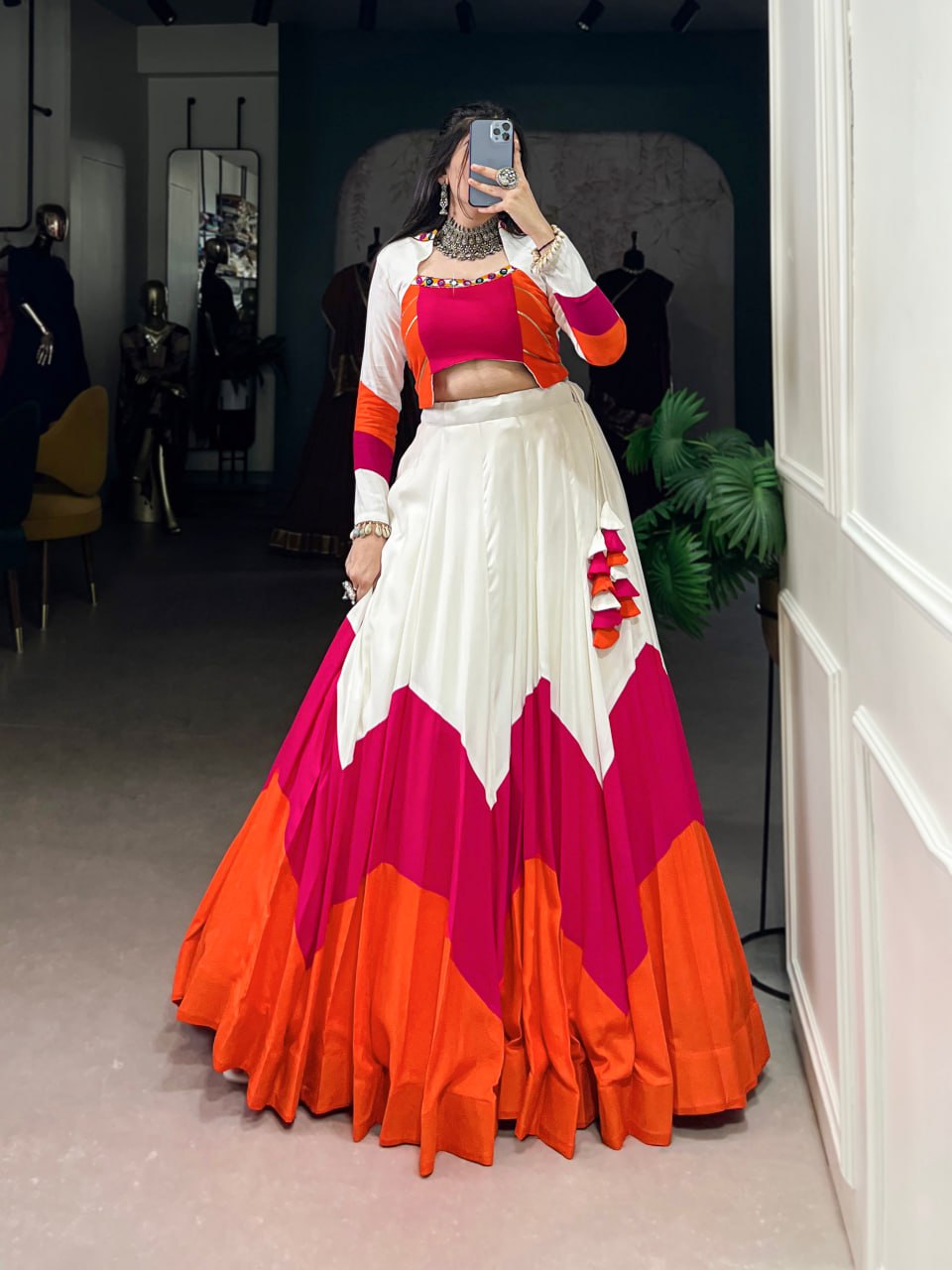 Pure Rayon Navratri Lehenga, Gamthi Work Lehenga Choli, Mirror Work Navratri Outfit, Gota Patti Blouse Lehenga Choli, Stitched Rayon Lehenga for Women, Traditional Navratri Chaniya Choli, Designer Lehenga Choli 2025, Festival Wear Lehenga for Garba, Cowrie Lace Work Lehenga Choli, Women’s Ethnic Wear for Navratri