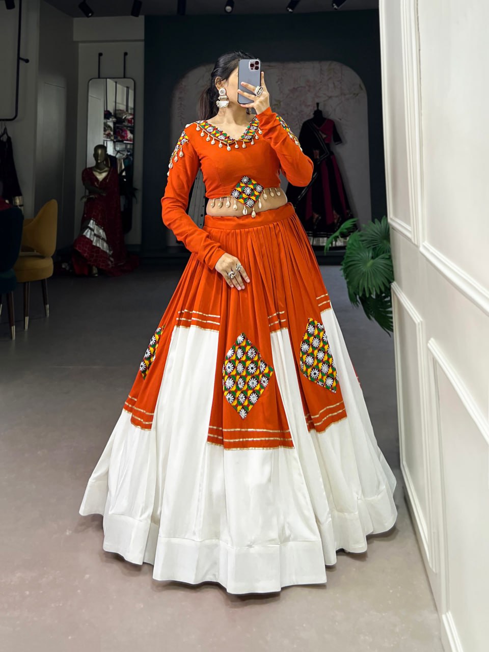 Pure Rayon Navratri Lehenga, Gamthi Work Lehenga Choli, Gota Patti Festival Lehenga, Rayon Stitched Lehenga Choli Set, Traditional Navratri Chaniya Choli, Women’s Garba Outfit 2025, Cowrie Lace Work Lehenga Choli, Designer Rayon Lehenga for Festivals, Ethnic Wear Lehenga Choli Online, Stitched Festival Wear Lehenga