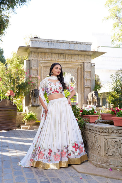 Designer White Bridal Party Lehenga Choli with Sequins & Thread Embroidery