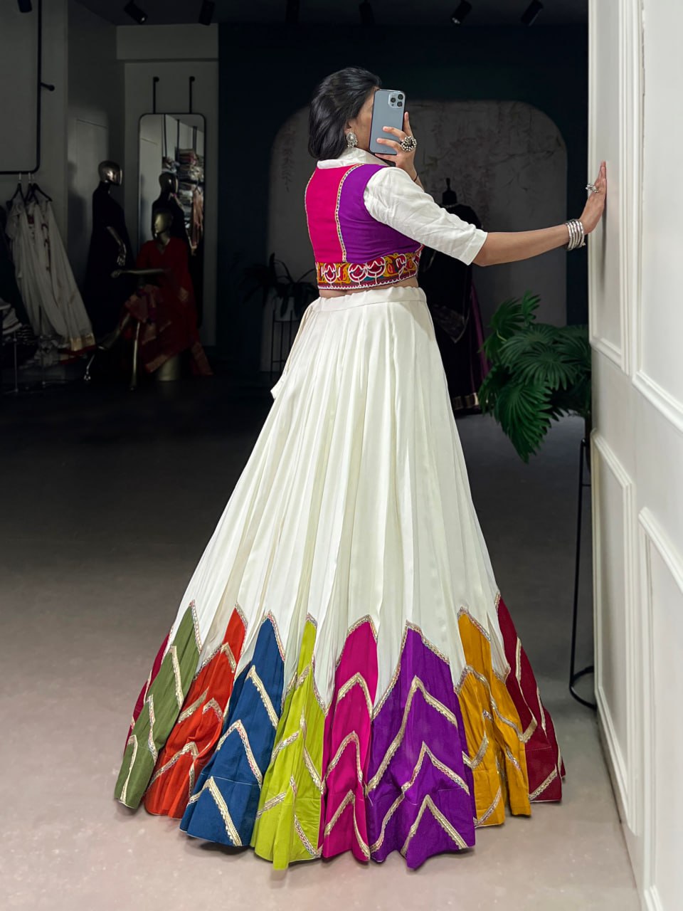 Traditional Multi-Color 3-Piece Chaniya Choli for Navratri with Gamthi Koti & Shirt