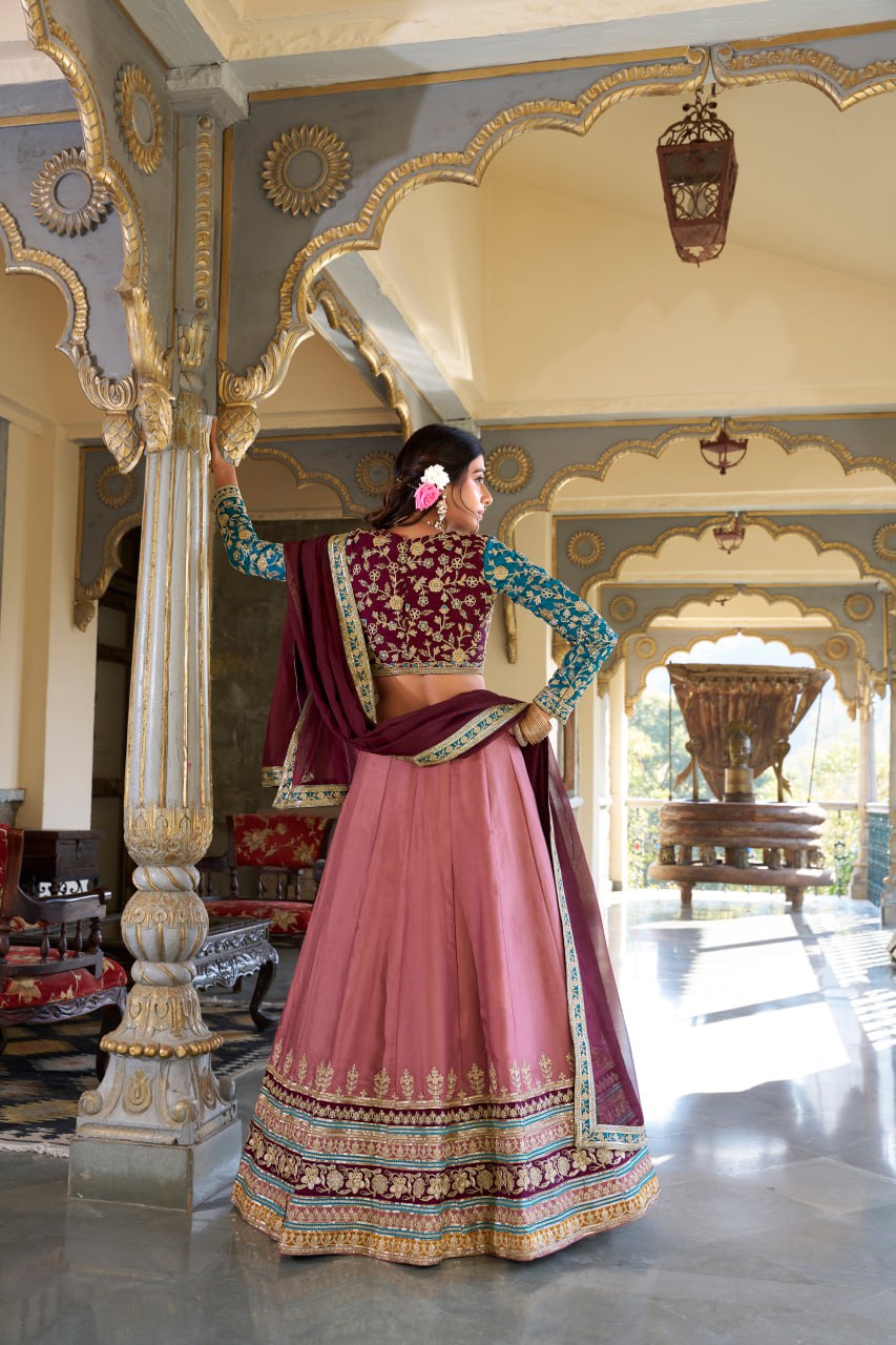 Designer Peach Bridesmaid Lehenga Choli with Sequins & Dupatta