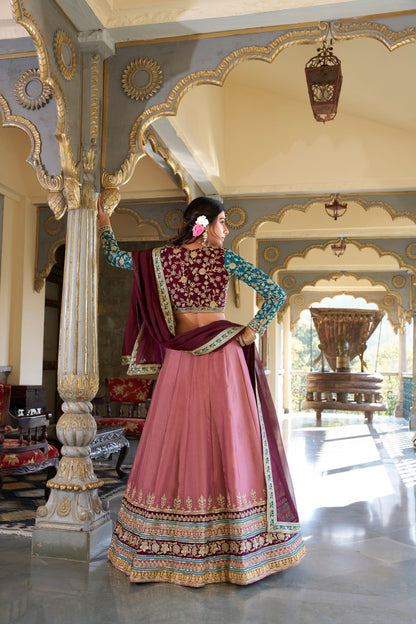 Designer Peach Bridesmaid Lehenga Choli with Sequins & Dupatta