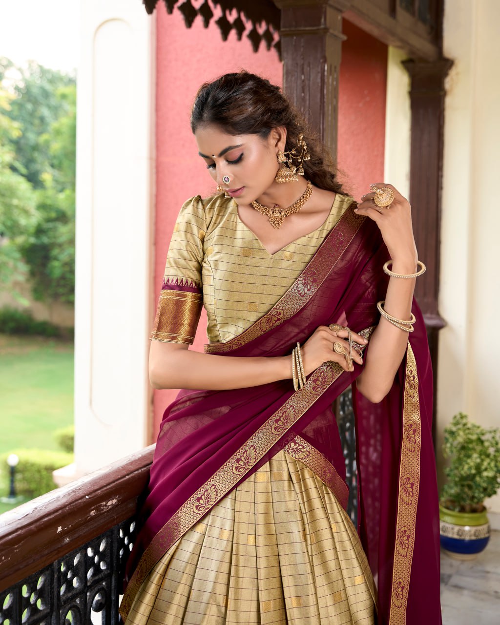 Brown Cotton Silk Paithani Bridesmaid Lehenga Choli with Weaving Work & Dupatta