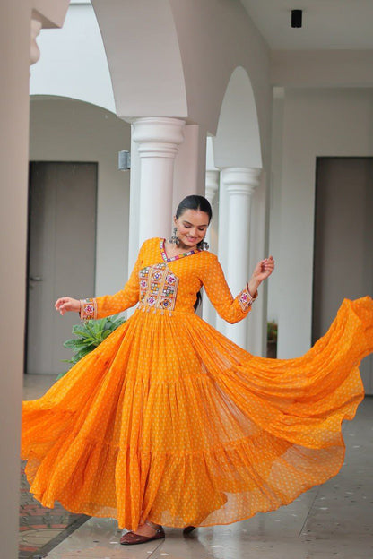 Bandhani Print Kutchi Work Navratri Gown