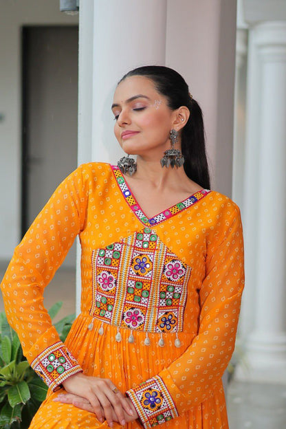 Bandhani Print Kutchi Work Navratri Gown
