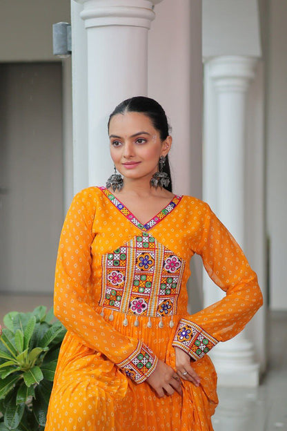 Bandhani Print Kutchi Work Navratri Gown