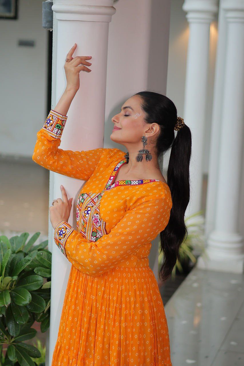 Bandhani Print Kutchi Work Navratri Gown