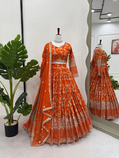 Jimi Choo Lehenga, Thread Work Lehenga, Lace Border Dupatta, Full Stitch Lehenga, Cancan Lehenga, Lightweight Lehenga, Indian Ethnic Wear, Wedding Lehenga, Festive Lehenga, 3 Meter Flair Lehenga, Unstitched Blouse, Traditional Lehenga Choli, Designer Choli Set, Micro Inner Lehenga