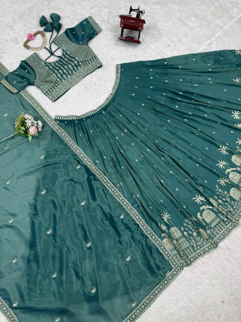 Simmer Silk Sequin Lehenga Choli with Lace Dupatta – 3 Mtr Flair