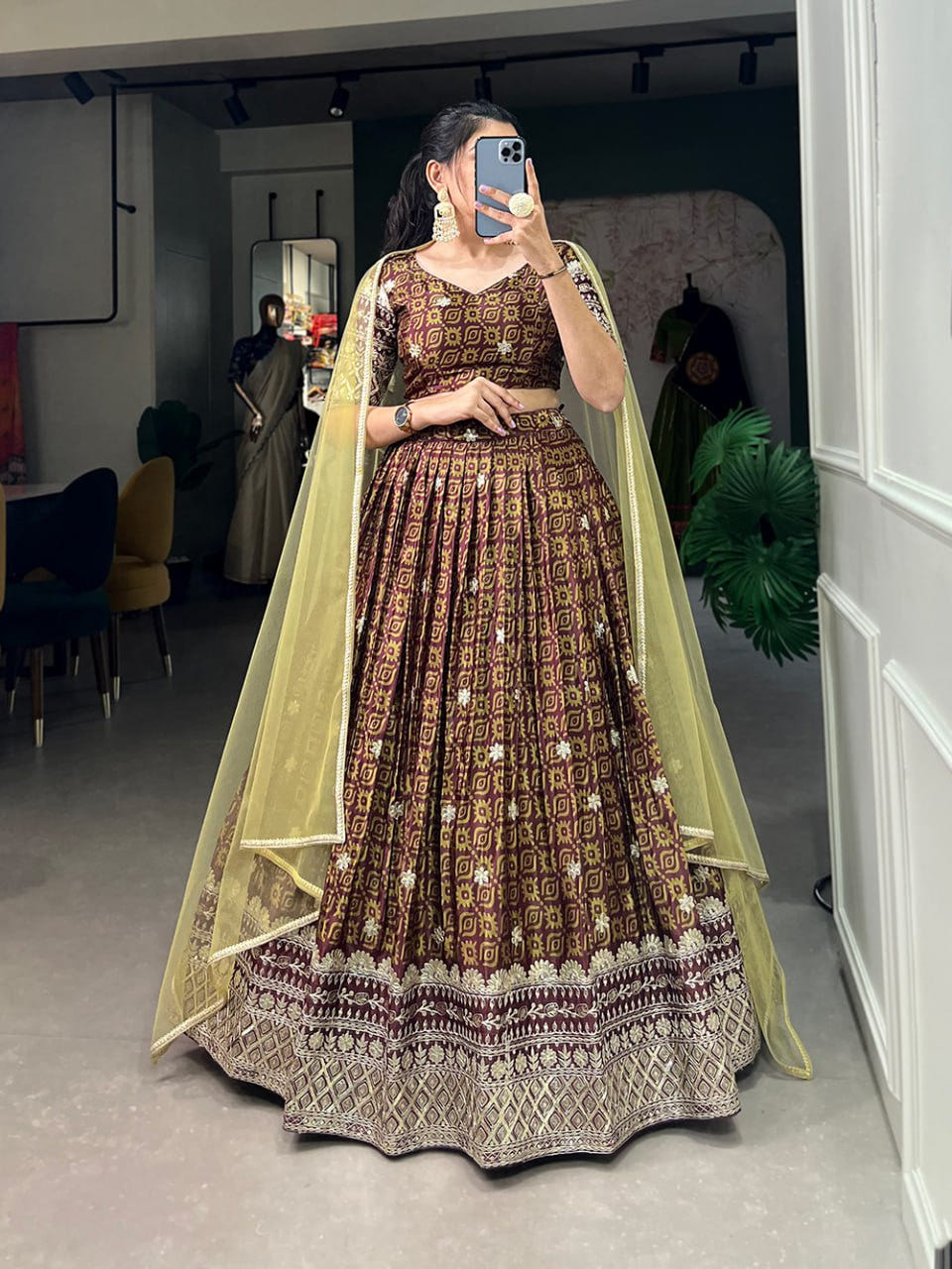 Bridesmaid Lehenga 2025, Chinon Embroidered Lehenga, Digital Print Lehenga, Sequin Work Lehenga, Chinon Blouse Fabric, Unstitched Blouse, Net Dupatta with Lace, Canvas Flair Lehenga, 3.5 Meter Flare Lehenga, Stitched Lehenga Choli, Wedding Guest Outfit, Festive Indian Wear, Elegant Bridesmaid Outfit