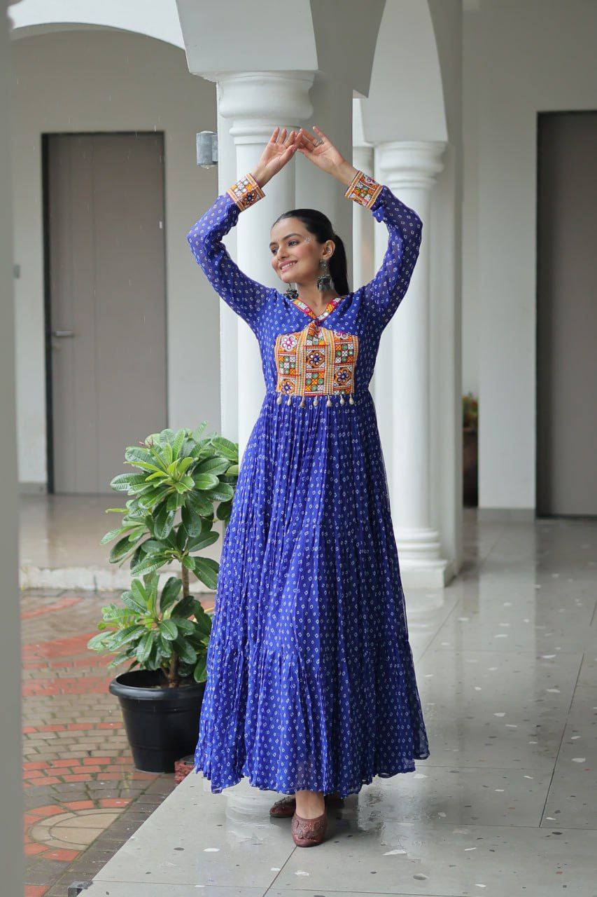 Bandhani Print Kutchi Work Navratri Gown