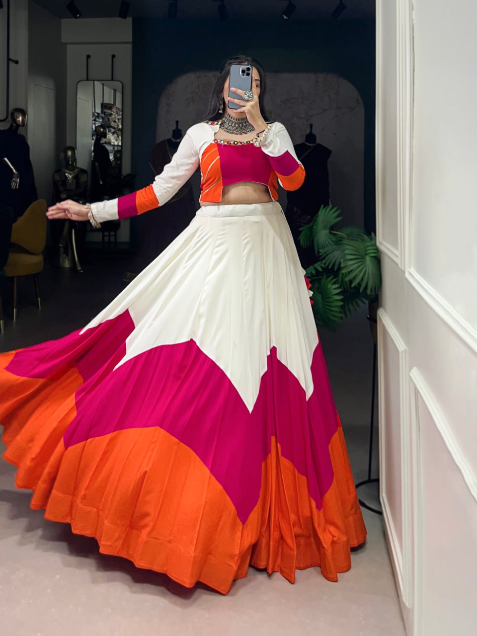 Pure Rayon Navratri Lehenga, Gamthi Work Lehenga Choli, Mirror Work Navratri Outfit, Gota Patti Blouse Lehenga Choli, Stitched Rayon Lehenga for Women, Traditional Navratri Chaniya Choli, Designer Lehenga Choli 2025, Festival Wear Lehenga for Garba, Cowrie Lace Work Lehenga Choli, Women’s Ethnic Wear for Navratri