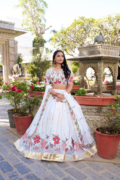 Designer White Bridal Party Lehenga Choli with Sequins & Thread Embroidery