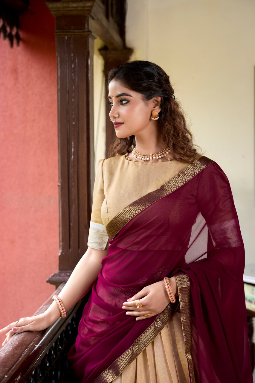 Cream Heritage Kanchipuram Silk Lehenga Choli with Zari Weaving & Dupatta