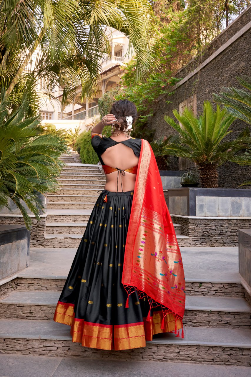 Black Premium Paithani Lehenga Choli with Zari Weaving Work