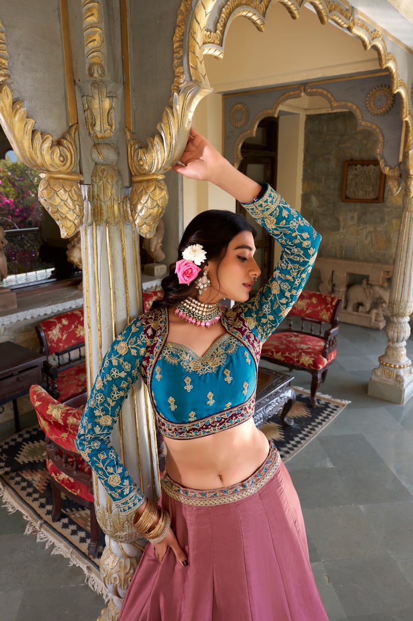 Designer Peach Bridesmaid Lehenga Choli with Sequins & Dupatta