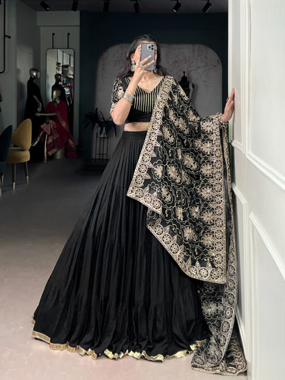 Black Rayon Chaniya Choli for Navratri with Golden Embroidery