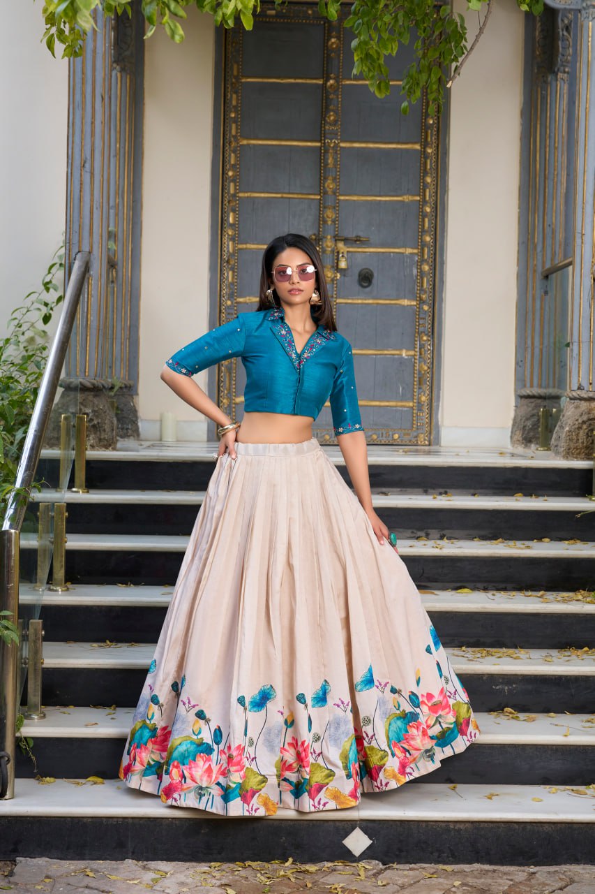 Floral Print Co-ord set Lehenga with Hand Mirror Work