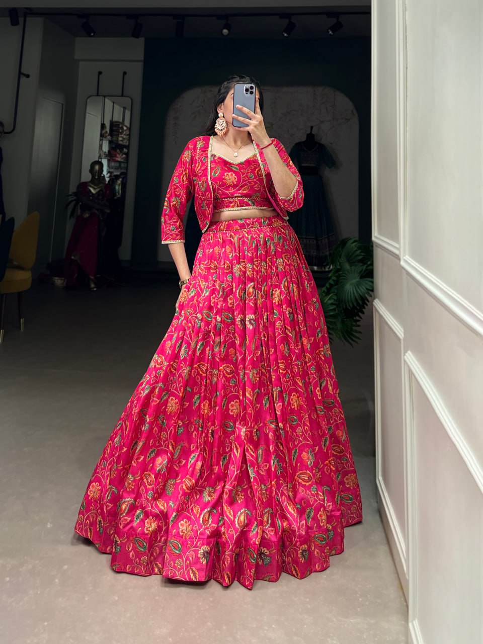 Floral Print Wedding Chaniya Choli with Gota Patti & Koti – 3 Piece