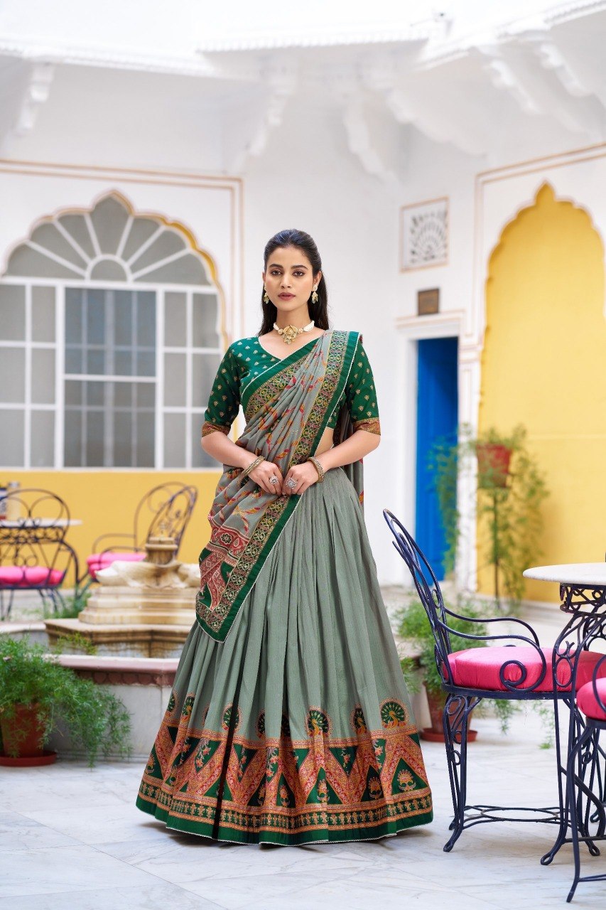 Sage Green Tasar Silk Work Lehenga Choli Iconic Sparkle with Dupatta