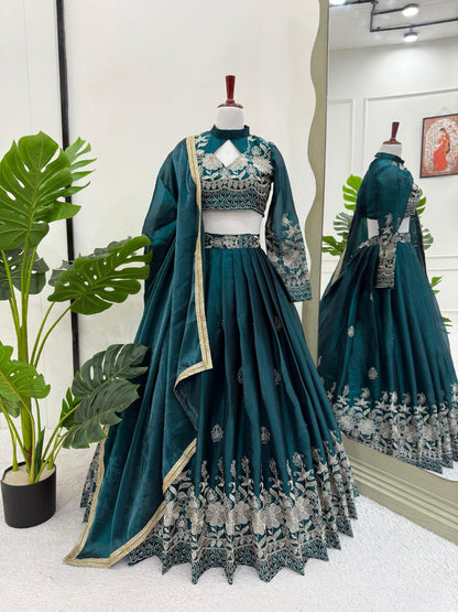 Jimi Choo Lehenga, Thread Work Lehenga, Full Stitch Lehenga, Lehenga with Cancan, Lace Border Dupatta, Unstitched Blouse, Micro Inner Lehenga, Wedding Wear Lehenga, Festive Wear Lehenga, Indian Ethnic Wear, Designer Lehenga Set, 3 Meter Flair Lehenga, Lightweight Lehenga Choli