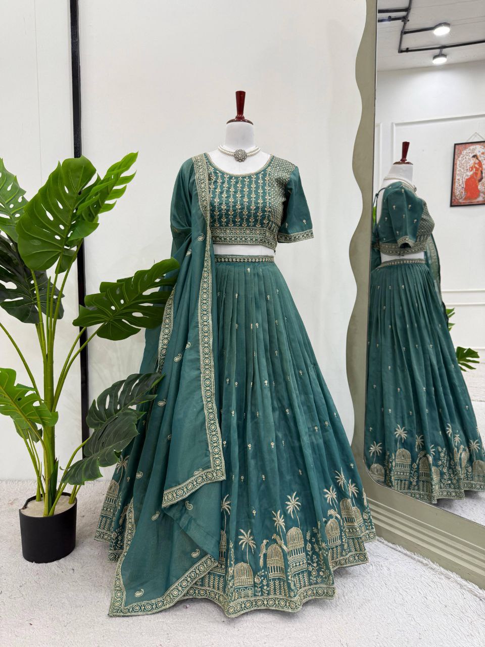 Simmer Silk Sequin Lehenga Choli with Lace Dupatta – 3 Mtr Flair