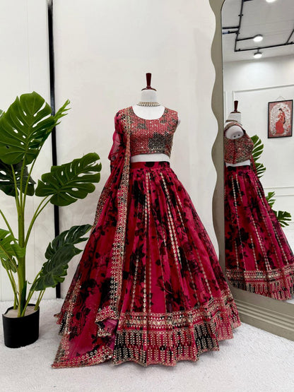 Tabby Organza Lehenga, Sequin Work Lehenga, Organza Choli Set, Full Stitch Lehenga, Lace Border Dupatta, Lightweight Lehenga, Wedding Lehenga Choli, Festive Ethnic Wear, Designer Organza Lehenga, Traditional Lehenga Choli, 3 Meter Flair Lehenga, Unstitched Blouse, Micro Inner Lehenga